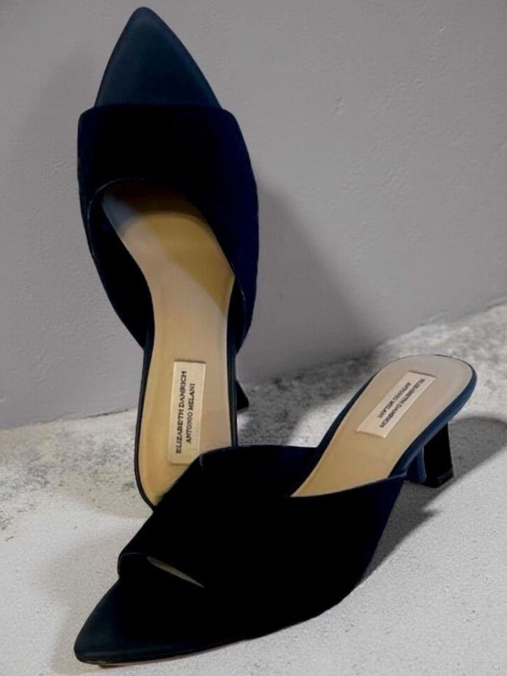 ANTONIO MELANI Black Pointed Toe Low Heel Mules